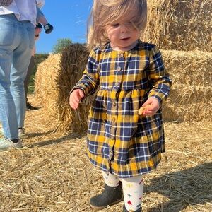 Hanna Andersson fireside flannel dress in blue/yellow plaid size 3T